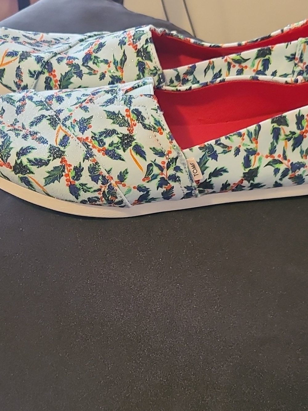 TOMS Mint Holly Jolly Shimmer Alpargata Slip-On Shoes - Size 7.5